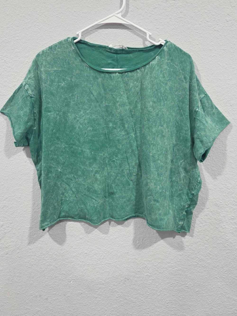 Zenana Outfitters Mineral-Wash Teal Crop Top S/M